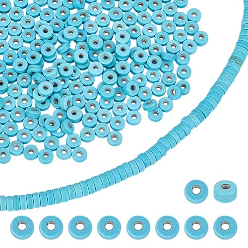 HOBBIESAY 570 Stück türkisfarbene Abstandshalter, flach, rund, Edelsteinperlen, 4 x 2 mm, natürliche blaue Türkis, Abstandshalter, Heishi-Scheibensteinperlen für Armbänder, Schmuckherstellung, Loch: 1 HOBBIESAY 570 Stück türkisfarbene Abstandshalter, flach, rund, Edelsteinperlen, 4 x 2 mm, natürliche blaue Türkis, Abstandshalter, Heishi-Scheibensteinperlen für Armbänder, Schmuckherstellung, Loch: 1 von HOBBIESAY