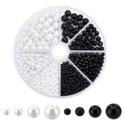 HOBBIESAY 586 Stk 4 Größen Glasperlen Bulk Runde Schwarz Weiß Perlen Imitatperlen Lose Perlen Bastelperlen Für Damen DIY Armband Halskette Schmuckherstellung Loch: 0,5-1mm HOBBIESAY 586 Stk 4 Größen Glasperlen Bulk Runde Schwarz Weiß Perlen Imitatperlen Lose Perlen Bastelperlen Für Damen DIY Armband Halskette Schmuckherstellung Loch: 0,5-1mm von HOBBIESAY