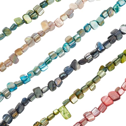 HOBBIESAY 6 Strang 240 Stück Unregelmäßige Muschelperlen Natürliche Zerkleinerte Muscheln Perlen Edelsteinsplitter Abstandshalter Mit Loch Für Die Herstellung von DIY Schmuck Bohrung:1mm von HOBBIESAY