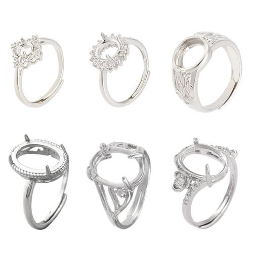 HOBBIESAY 6 Stück Krallenringrohlinge Verstellbarer Messingring Flach Platin 4 Krallenringrohlinge Flacher Ring Lünette Tablett Schmuckzubehör Komponenten Für Ringe Geeignet Für DIY-Handwerk von HOBBIESAY