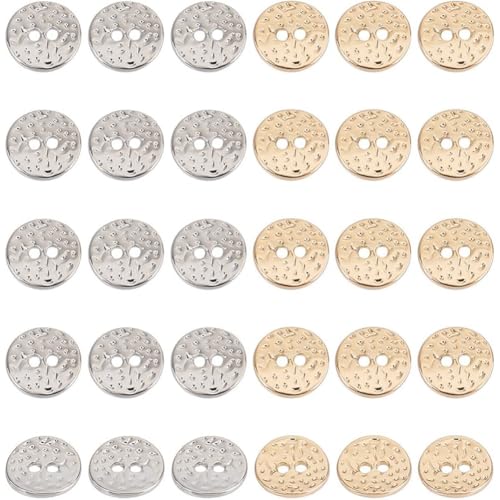 HOBBIESAY 60 Stück 2 Farben 10.5mm Legierungsknopf Zum Basteln 2 Löcher Kleine Rundemetallknöpfe Hellgold Nähen Basteln Ersatzknopf Für Kleidung Taschen Schuhe Geldbörsenzubehör von HOBBIESAY