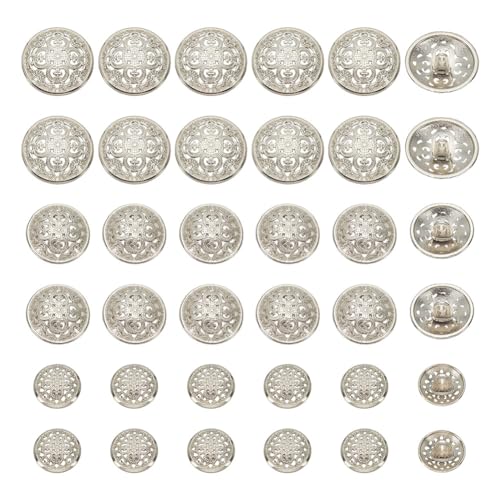 HOBBIESAY 60 Stück 3 Größen Kleidung Knopf Retro Hohlem Metall Knöpfe Antike Legierung Blazer Nähknopf Flach Rund Ersatzschnalle Für Blazer Anzüge Sportmantel Uniformjacke Bohrung: 2mm von HOBBIESAY