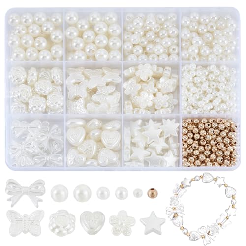 HOBBIESAY 625 Stück sortierte Perlenperlen, verschiedene Stile, Imitationsperlen-Set, Armbandherstellung, kleine Bastelperlen, Perlen für Frauen, DIY-Armbänder, Halsketten, Schmuckherstellung, Basteln von HOBBIESAY
