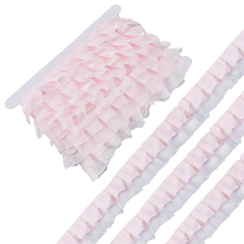 HOBBIESAY 7,5 Meter rosa Satin-Organza-Rand, 2-lagiger Rüschenbesatz, Lolita-Rock, Einfassung, Zubehör, romantisches Plissee-Spitzenband zum Nähen, Basteln, Schneidern, Kostüme, Dekoration, Cosplay HOBBIESAY 7,5 Meter rosa Satin-Organza-Rand, 2-lagiger Rüschenbesatz, Lolita-Rock, Einfassung, Zubehör, romantisches Plissee-Spitzenband zum Nähen, Basteln, Schneidern, Kostüme, Dekoration, Cosplay von HOBBIESAY