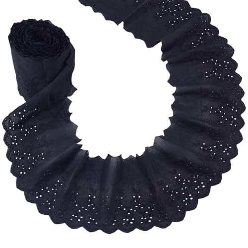 HOBBIESAY 7,5 Meter schwarzes besticktes Band mit Blumenmuster, 12 cm breit, gewellter Spitzenbesatz, Baumwollösen, Spitzenbesatz, Nähen, Riboon, Zubehör für Hochzeitskleider, Kleidung, DIY, Nähen von HOBBIESAY