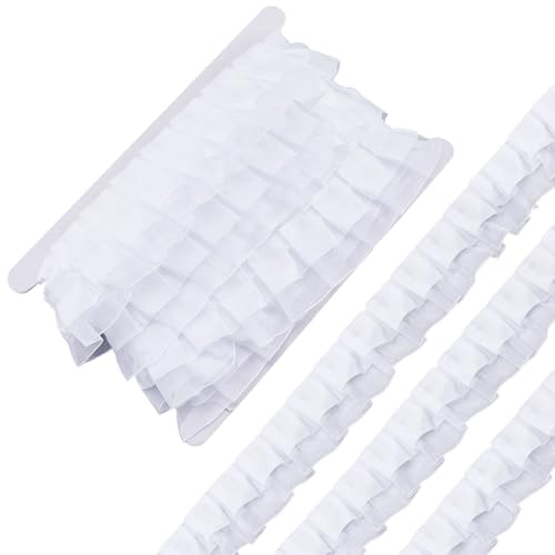 HOBBIESAY 7.5m Weißer Satin Organza Kantenbesatz Lolita Rockverzierung 2-Lagige Rüschenverzierung Klassische Plissee-Spitzenborte Für Nähen DIY Basteln Kleiderherstellung Kostümdekoration Cosplay von HOBBIESAY
