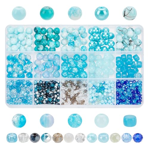 HOBBIESAY 770 Stück 6 Stile Blaue Glasperlen Zur Schmuckherstellung Seeglas Zum Bastelnmit 4-8mm Abstandshalter Rocailles Perlen Crackle Perlen Für Armbänder Ohrringe Halsketten Zubehör HOBBIESAY 770 Stück 6 Stile Blaue Glasperlen Zur Schmuckherstellung Seeglas Zum Bastelnmit 4-8mm Abstandshalter Rocailles Perlen Crackle Perlen Für Armbänder Ohrringe Halsketten Zubehör von HOBBIESAY
