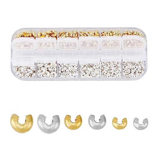 HOBBIESAY 780 Stück 6 Größen 2 Farben Eisen Crimpper lenabdeckungen Halbkreisperlen Knotenabdeckung Offene Perlen Kleine Halbrunde Crimpenden Curling Mix Kit Für DIY Handwerk von HOBBIESAY