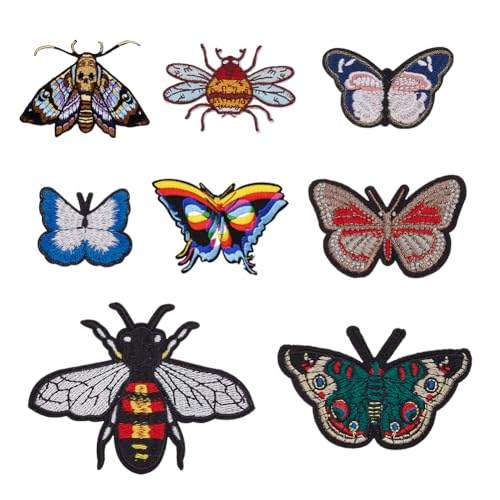 HOBBIESAY 8 Stück Stickerei Insekten Patch Aufnäher Auf Stoff Schmetterling Biene Applikationen Stickerei Insekten Applikation Mode Kleidung Dekoration Patch Für Kleidung Dekoration von HOBBIESAY