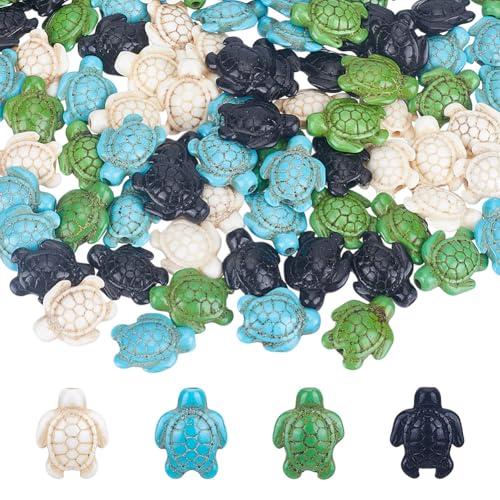 HOBBIESAY 80 Stück 4 Farben Meeresschildkröten Perlen 17-18mm Meerestier Türkis Perlen Schildkröten Abstandshalter Lose Perlen Für Armbänder Schmuckherstellung Loch:1mm von HOBBIESAY