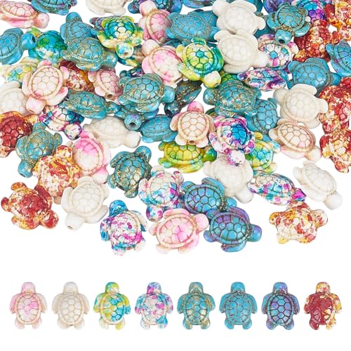HOBBIESAY 80 Stück 8 Farben Meeresschildkröten Perlen 17-18mm Meerestier Türkis Perlen Schildkröten Abstandshalter Lose Perlen Für Armbänder Schmuckherstellung Loch:1-1.6mm von HOBBIESAY