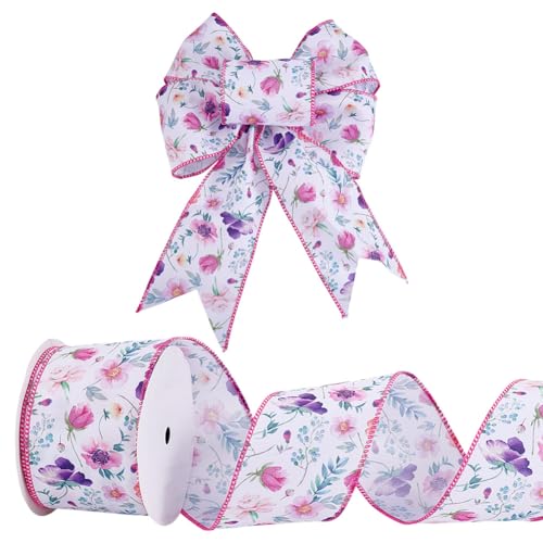 HOBBIESAY 9,84 Meter Vintage Floral Drahtbänder 6,5 cm dekorative Blumenbänder mit Drahtkante breites Bastelband für DIY Geschenkverpackung Hochzeit Geburtstag Heimdekoration und Scrapbooking von HOBBIESAY