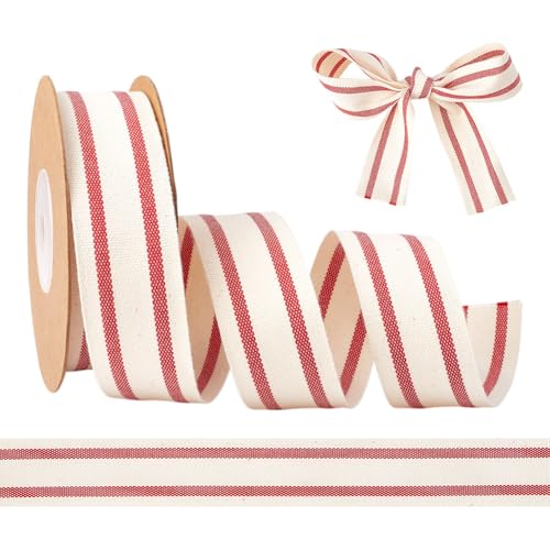 HOBBIESAY 9.14m Natürliches Baumwollband 25mm Breit Rot Weißes Baumwollstreifenband Weihnachtsband Zum Verpacken von Geschenken Heimdekoration Blumendekoration HOBBIESAY 9.14m Natürliches Baumwollband 25mm Breit Rot Weißes Baumwollstreifenband Weihnachtsband Zum Verpacken von Geschenken Heimdekoration Blumendekoration von HOBBIESAY