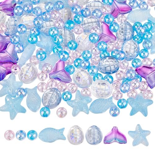 HOBBIESAY Bunte Fisch-Glasperlen, 8 Stile, transparent, für Ohrringe, Halsketten, Armbänder, Bastelarbeiten, Loch: 1 mm, 290 Stück von HOBBIESAY