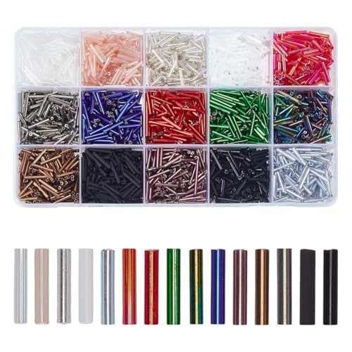 HOBBIESAY Glasperlen, 1650 Stück, 12 mm, gemischte Farben, Stiftperlen, lange Röhren, Rocailles, transparente Perlen, mehrfarbig, Sortiment, Perlen für DIY-Dekoration, Carfts Loch: 0,5 mm von HOBBIESAY