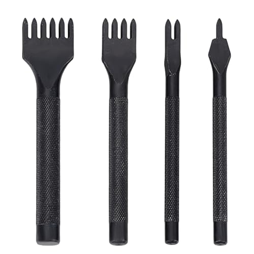 HOBBIESAY Leder-Lochstanzwerkzeug-Set mit 1/2/4/6 Zinken, Stahl, Leder, Meißel für präzises Rundloch, DIY, Lederhandwerk, 4-teilig von HOBBIESAY