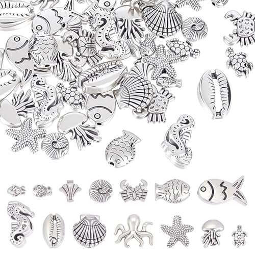 HOBBIESAY Perlen mit Meeresmotiven, Antik-Silber, Fischperlen, 5–19,5 mm, Metall-Fischperlen, tibetische Meereslebewesen, Perlen für DIY-Schmuckherstellung, Loch: 1–4 mm, 14 Stile, 60 Stück HOBBIESAY Perlen mit Meeresmotiven, Antik-Silber, Fischperlen, 5–19,5 mm, Metall-Fischperlen, tibetische Meereslebewesen, Perlen für DIY-Schmuckherstellung, Loch: 1–4 mm, 14 Stile, 60 Stück von HOBBIESAY