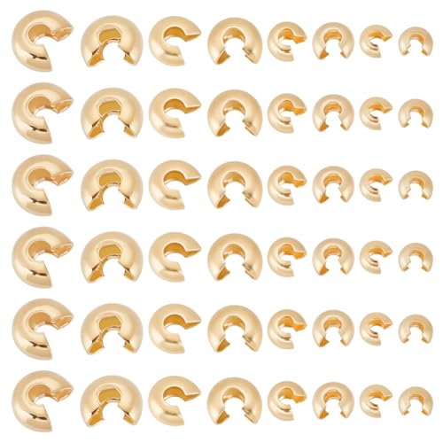 HOBBIESAY Quetschperlen aus Edelstahl, 3,5–7 mm, halbrund, offen, goldfarben, für DIY-Schmuckherstellung, 120 Stück, 4 Stile von HOBBIESAY