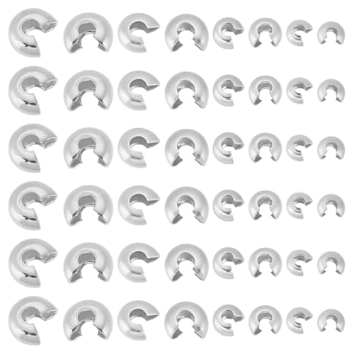 HOBBIESAY Quetschperlenabdeckungen aus Edelstahl in 4 Größen, 3,5–7 mm, halbrund, offen, silberfarben, 120 Stück von HOBBIESAY