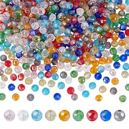 HOBBIESAY Runde facettierte Glasperlen, Großpackung, 4 mm, bunte Kristall-Abstandshalter, kleine transparente Bastelperlen, lose Perlen für selbstgemachte Armbänder, Ohrringe, Schmuckherstellung, Loch von HOBBIESAY