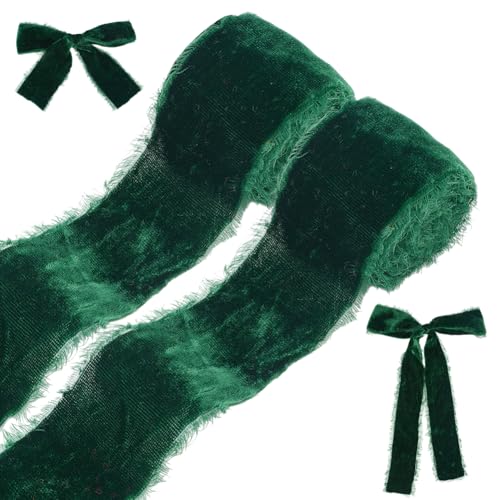 HOBBIESAY Seiden-Samtband mit rohem Rand, dekoratives Samtband, ausgefranster Rand, für Geschenkverpackungen, Weihnachtsbaumdekoration, Basteln, 3,5 - 4,8 cm breit, 1,5 m von HOBBIESAY