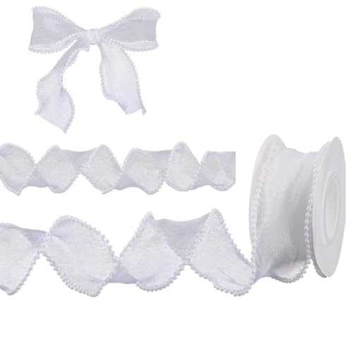 HOBBIESAY Spitzenband mit Perlenrand, 4,9 cm breit, weißes Netz-Spitzenband, durchscheinendes Organzabänder, dekorativ, bestickt, zum Nähen, Basteln, Korsagen, Hochzeitsbedarf, 9,1 m, 2 Rollen von HOBBIESAY