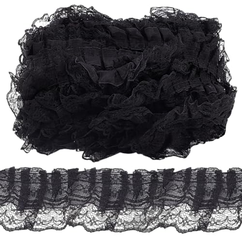 HOBBIESAY Spitzenbesatzmit Doppelter Rüsche 20m x4.5cm Breit Schwarzes Plissee Stoffband Chiffon Einfassung Besätze Zum Nähen Basteln Hochzeit Brautkleid Party Dekoration Kleidungsverzierung HOBBIESAY Spitzenbesatzmit Doppelter Rüsche 20m x4.5cm Breit Schwarzes Plissee Stoffband Chiffon Einfassung Besätze Zum Nähen Basteln Hochzeit Brautkleid Party Dekoration Kleidungsverzierung von HOBBIESAY