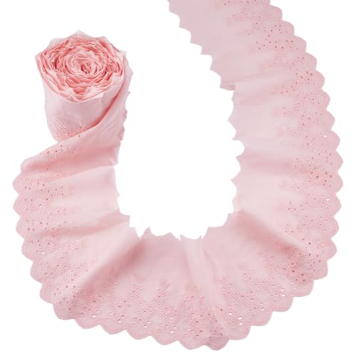 HOBBIESAY Spitzenborte aus Baumwolle, ca. 12 cm breit, rosa Blume, besticktes Band, gewellt, Spitzenborte, Nähen, Riboon, Zubehör für Hochzeitskleider, Kleidung, DIY, Nähen, Handwerk, 7,5 Meter von HOBBIESAY