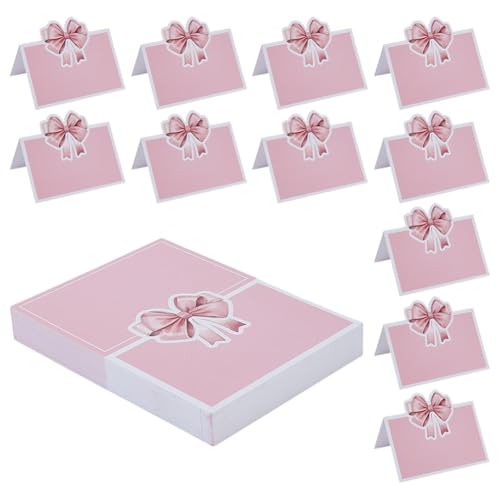 HOBBIESAY Tischkarten mit Schleife, Tischkarten, Schleife, Zelt, Namenskarte, elegante Schleife, Tischkarte, Tischdekoration, Zubehör für Hochzeit, Geburtstag, Party, Empfang, 7,6 x 12,9 cm, 50 Stück von HOBBIESAY