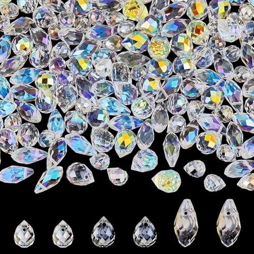 HOBBIESAY Transparente Glasperlen in Tropfenform, 3 Stile, gebohrt, Wassertropfen, facettierte Perlen, glatte Rocailles-Perlen für Armbänder, Halsketten, Ohrringe, DIY, Schmuckherstellung, Handwerk von HOBBIESAY