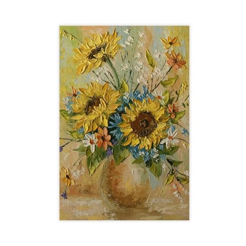HOBIVA Ölgemälde mit Sonnenblumen-Motiv, ästhetisches 9-teiliges Leinwand-Poster, Wandkunst, Dekordruck, Bild für Wohnzimmer, Schlafzimmer, Dekoration, ungerahmt, 40 x 60 cm HOBIVA Ölgemälde mit Sonnenblumen-Motiv, ästhetisches 9-teiliges Leinwand-Poster, Wandkunst, Dekordruck, Bild für Wohnzimmer, Schlafzimmer, Dekoration, ungerahmt, 40 x 60 cm von HOBIVA