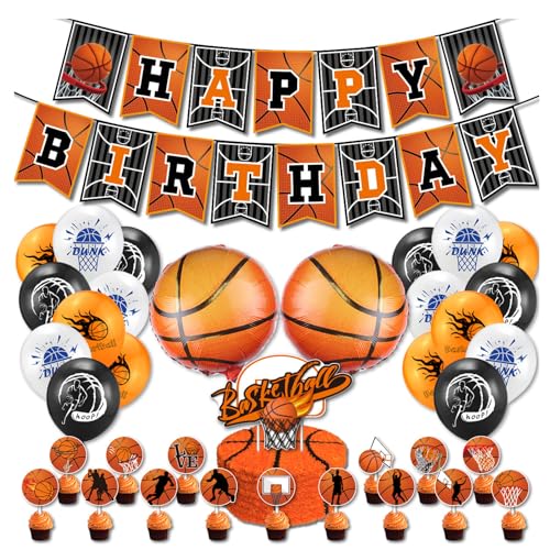 HOBKEY Basketball-Luftballons, Kuchendekoration, Basketball-Geburtstagsbanner, Folienballon Basketball, Basketball-Party-Dekoration für Kinder, Jungen und Basketball-Fans, Geburtstagsparty HOBKEY Basketball-Luftballons, Kuchendekoration, Basketball-Geburtstagsbanner, Folienballon Basketball, Basketball-Party-Dekoration für Kinder, Jungen und Basketball-Fans, Geburtstagsparty von HOBKEY
