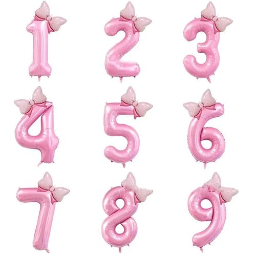 0-9 40 Zoll rosa Schleife Luftballons Baby Mädchen Geburtstag Zahl Ballons Prinzessin Geburtstag eins alles Gute zum 1. 2. 3. Geburtstag Party Ballons von HOCEDO