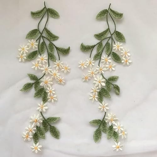 1 Paar grüne Spitzenapplikationen mit Blättern zum Aufnähen, florale Stickerei-Aufnäher für DIY-Kleidung von HOCEDO