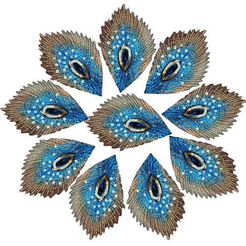 10/20PCS Sky Blue Pfauenfedern Pailletten Mesh Gestickte Nähen Eisen Auf Patches Abzeichen Für Kleid DIY Applikationen dekoration von HOCEDO