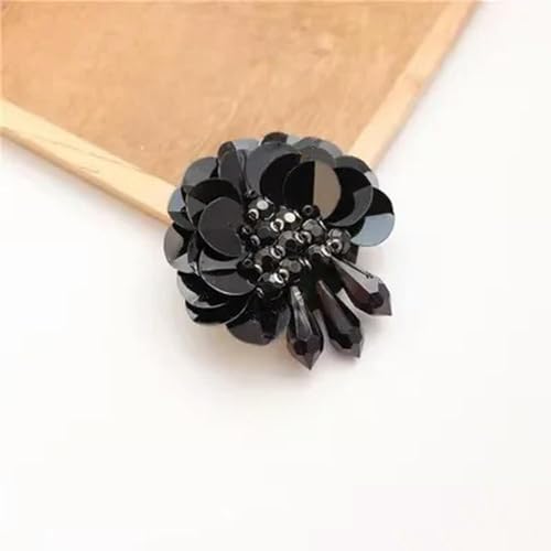 10 Stück handgenagelte schwarze Patch-Perlen, Blumen-Tuch-Paste, 3D-Kleidungszubehör, Patchwork-Loch, Glitzer-Patch, Dekoration, DIY-Applikation von HOCEDO