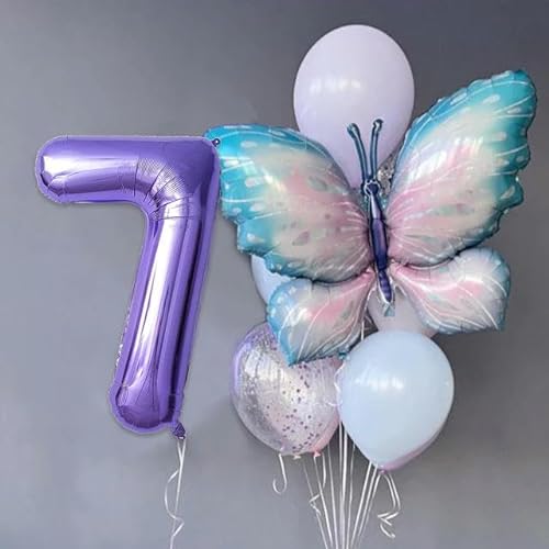 10 Stück riesige helllila Schmetterlingsballons Set 40 Zoll 0-9 Zahlenballon Alles Gute zum Geburtstag Kinder Mädchen Geburtstagsdekorationen von HOCEDO