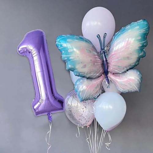 10 Stück riesige helllila Schmetterlingsballons Set 40 Zoll 0-9 Zahlenballon Alles Gute zum Geburtstag Kinder Mädchen Geburtstagsdekorationen von HOCEDO