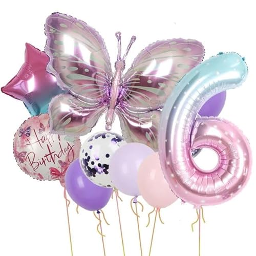 10 Teile/satz Lila Schmetterling Luftballons 1-9. Geburtstag Dekorationen Lila Folienballon für Mädchen Geburtstag Party Dekor von HOCEDO