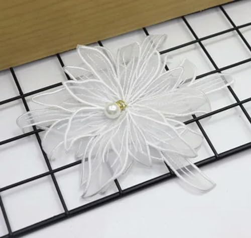 2 Stück handgemachte Perlen große 3D Stickerei Chiffon Patch Feder Kristall Quaste Stoff Blumen Hochzeit Applikation DIY Dekoration von HOCEDO