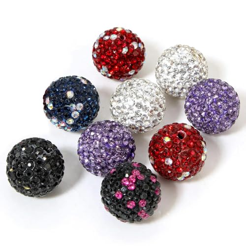 50 Stück 16 mm Polymer Clay Perlen, mehrfarbig, rund, klare Strass-Abstandshalterperlen für die DIY-Schmuckherstellung, Halsketten, Armbänder von HOCEDO