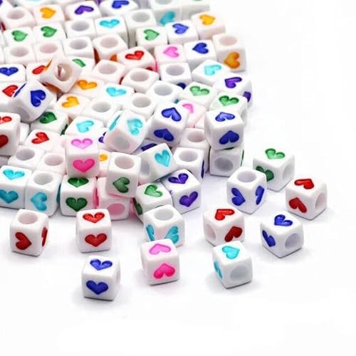 HOCEDO 100–500 Stück 6 mm mehrfarbige Herz-Acrylperlen, quadratischer Würfel, lose Distanzperlen für Schmuckherstellung, DIY, Armband, Halskette, Zubehör von HOCEDO