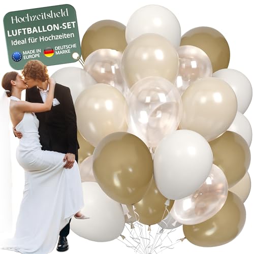 Hochzeitsheld® Luftballons Hochzeit Beige 50 Stück - 100% Made in EU aus biologisch abbaubaren Kautschuklatex - Helium Ballons Hochzeit, Luftballon Hochzeit, Hochzeit Luftballons, Hochzeitsballons von HOCHZEITSHELD