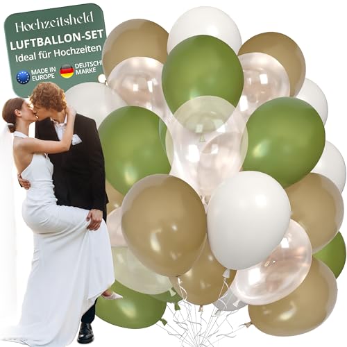 Hochzeitsheld® Luftballons Hochzeit Grün - 100% Made in EU aus biologisch abbaubaren Kautschuklatex - Helium Ballons Hochzeit, Luftballon Hochzeit, Hochzeit Luftballons, Hochzeitsballons von HOCHZEITSHELD