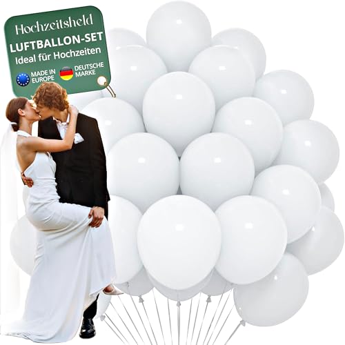 Hochzeitsheld® Luftballons Hochzeit Weiß 25 Stück - 100% Made in EU Aus Biologisch Abbaubaren Kautschuklatex - Helium Ballons für Hochzeiten von HOCHZEITSHELD