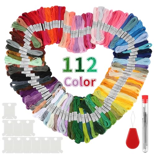 112 Farben Stickgarn Set, je 8 Meter Stickgarn Embroidery Floss, 6 Fädig, Farbecht Nicht Leicht zu Brechen Stickgarn Baumwolle, Embroidery Thread für Stickerei Basteln Stricken Stickprojekte Nähgarn von HOCUCHELAND