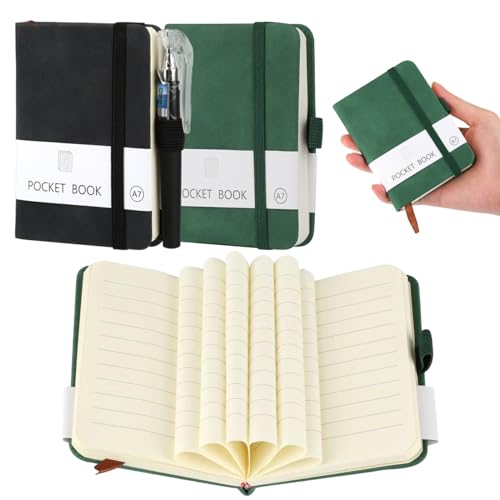 2 Pieces Pocket Notebook A7, Hardcover Small Notebooks Pocket Size with 200 Pages, A7 Notebook with Elastic Closure Band and Pen Holder, Mini Notebook with Pen Small Note Books Pocket Size von HOCUCHELAND