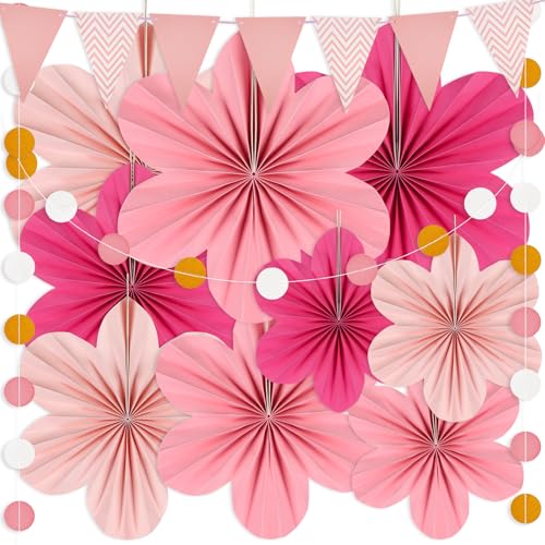 9 Stück Papierblumen zum Aufhängen, Papierfächer Papierblumen Deko mit 2 Stück Zugfahnen, Geburtstagsdeko Mädchen Rosa Deko, Frühlingsdeko Party Deko für Hochzeit, Geburtstag, Babyshower 9 Stück Papierblumen zum Aufhängen, Papierfächer Papierblumen Deko mit 2 Stück Zugfahnen, Geburtstagsdeko Mädchen Rosa Deko, Frühlingsdeko Party Deko für Hochzeit, Geburtstag, Babyshower von HOCUCHELAND