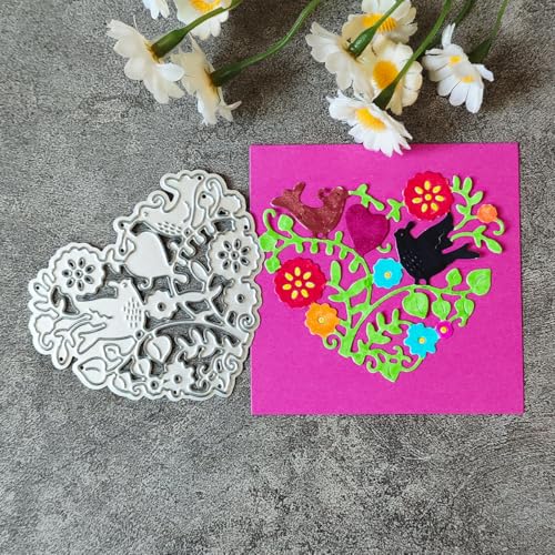 5,8 x 6,8 cm, herzförmige Metall-Stanzformen mit Blume und Vogel, Schablonen für Scrapbooking, Basteln, Kartenherstellung, Papieralbum-Dekoration 5,8 x 6,8 cm, herzförmige Metall-Stanzformen mit Blume und Vogel, Schablonen für Scrapbooking, Basteln, Kartenherstellung, Papieralbum-Dekoration von HOFALUYUSUN