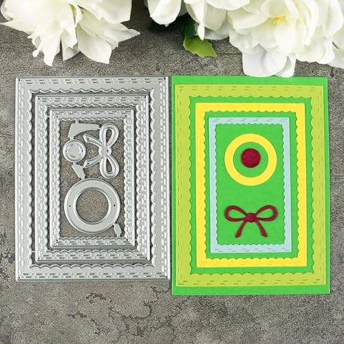 Metall-Stanzformen mit rechteckigem Rahmen, Schleife, Schablonen für Scrapbooking, Basteln, Kartenherstellung, Papieralbum-Dekoration, 10,8 x 8,1 cm Metall-Stanzformen mit rechteckigem Rahmen, Schleife, Schablonen für Scrapbooking, Basteln, Kartenherstellung, Papieralbum-Dekoration, 10,8 x 8,1 cm von HOFALUYUSUN